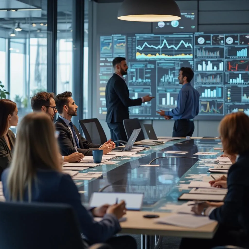 Equipo de FinanzasArg en una sesión de planificación estratégica con gráficos