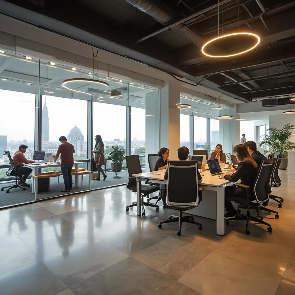 Vista de las oficinas modernas de FinanzasArg en Buenos Aires